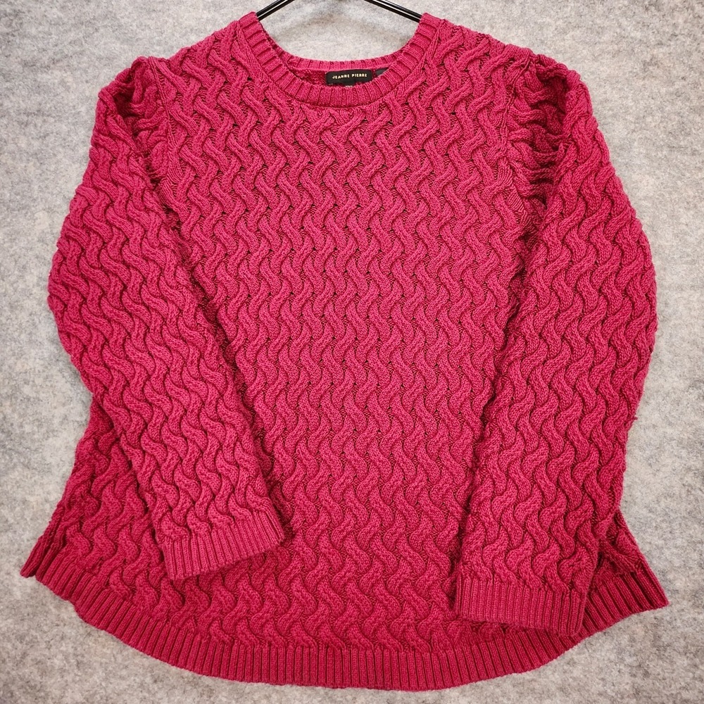 Jeanne Pierre Cable Knit Sweater Womens XXL Red Burgundy Fisherman Academia